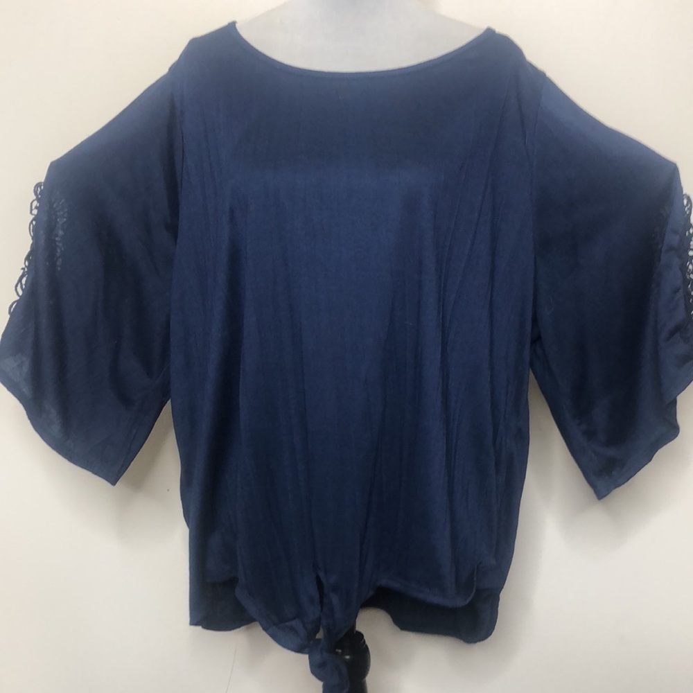New York Laundry navy blue crochet quarter sleeve tee shirt size X3